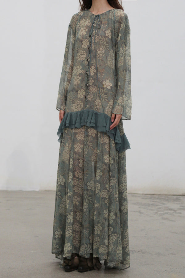Mutedance 25 Autumn/Winter Printed Long Sleeve Dress MD-MD25FW27-green (MD25FW26)